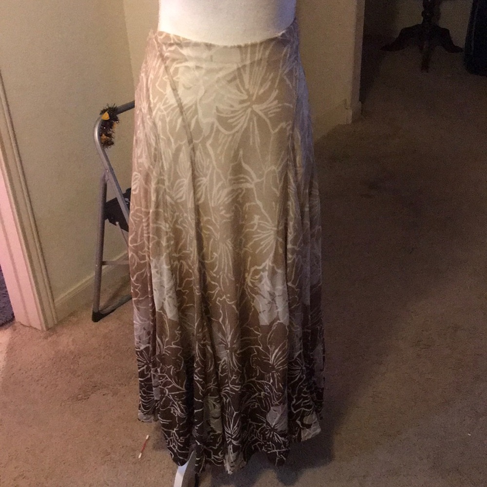 long ombre brown and tan floral maxi skirt
